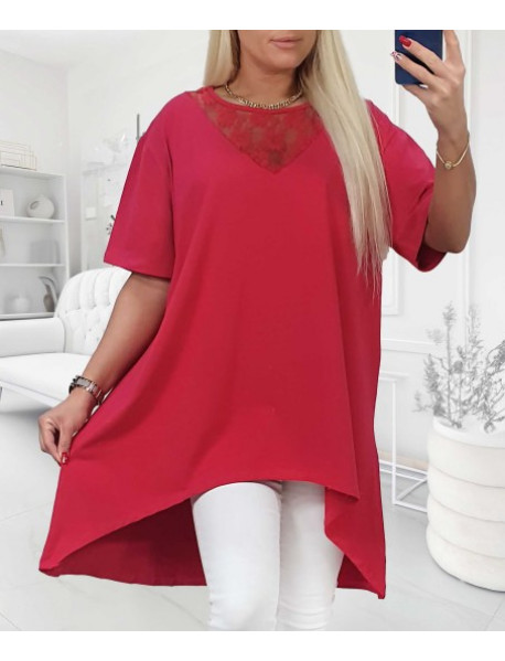 JEMNÁ BAVLNENÁ VEĽKÁ TUNIKA / BLÚZKA - OVERSIZE - UNI - PRE MOLETKY - červená s čipkou